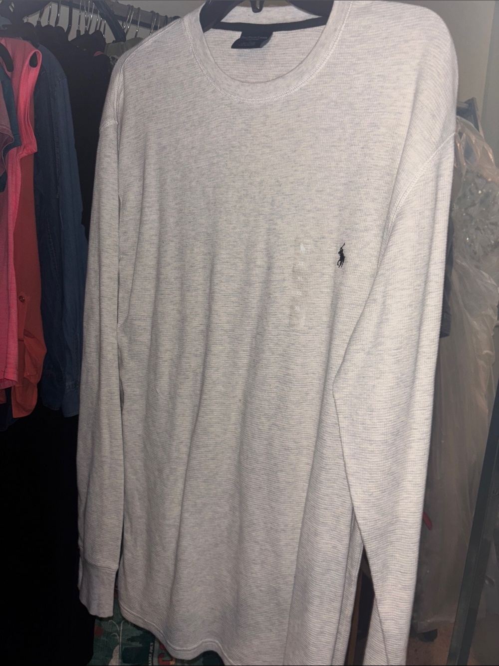 Polo by Ralph Lauren Long-Sleeve Crewneck Tee in Light Gray with Navy Pony